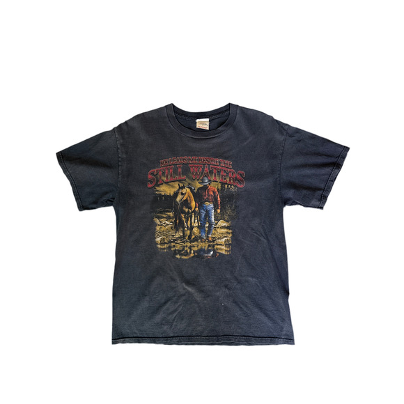 Vintage 90s “Still Waters” Cowboy Christian Graphic Tee – Made in USA – L - Picture 1 of 4